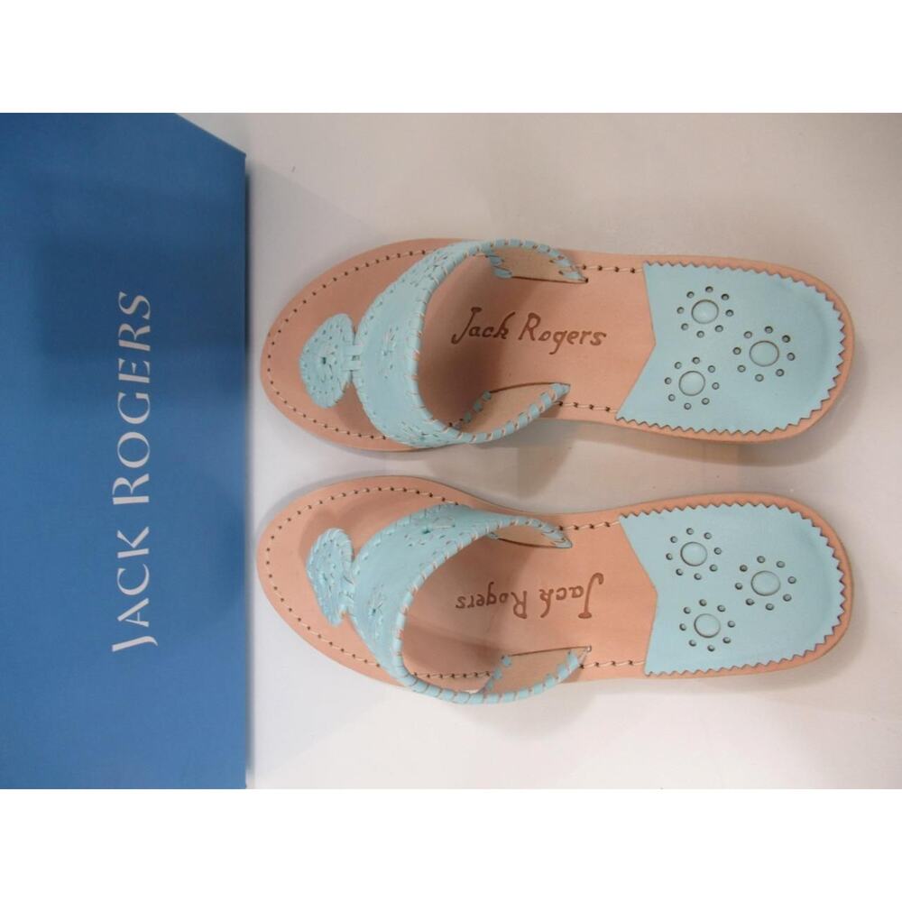 Jack Rogers Jacks Flat Thong Sandals Signature Leather Turquoise Size 7 - Picture 6 of 7